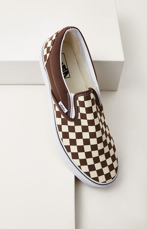 Vans Checkerboard White & Brown Slip-On Shoes | PacSun