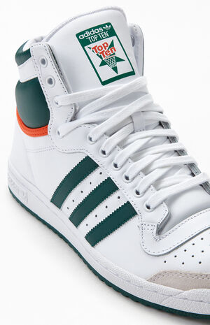 adidas White & Green Top Ten Hi Shoes | PacSun
