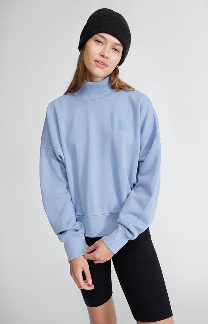 Blue Garment Dye Mock Neck Sweatshirt
