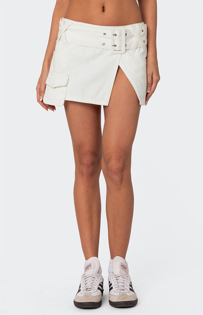 Edikted Belted Denim Wrap Mini Skirt