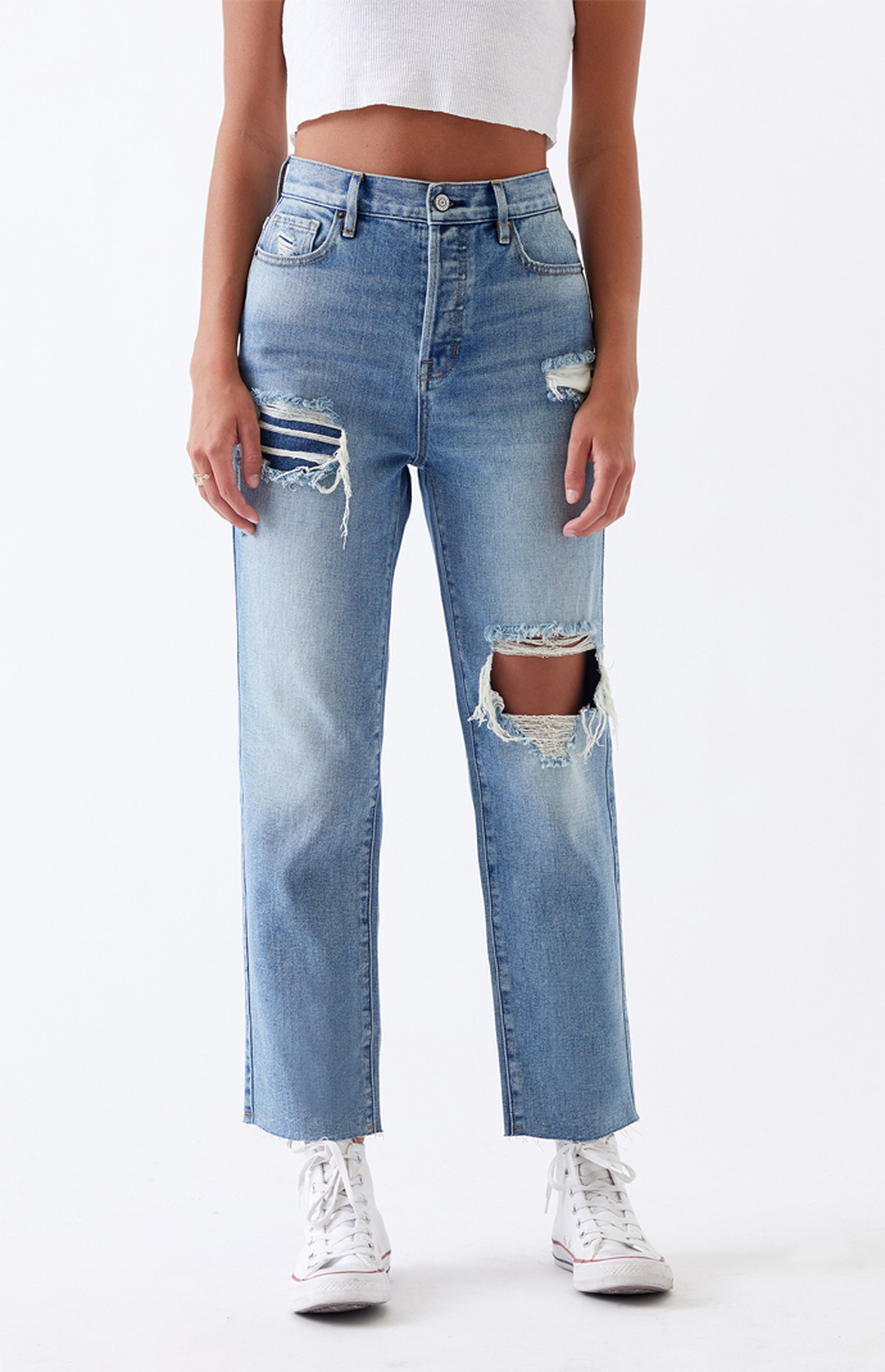 Pacsun Light Ripped High Rise Straight Leg Jeans Pacsun 