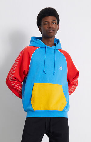 adidas Originals 3-Stripes Pullover Hoodie Team Yellow/Bold Blue/Team Green  at  Men’s Clothing store