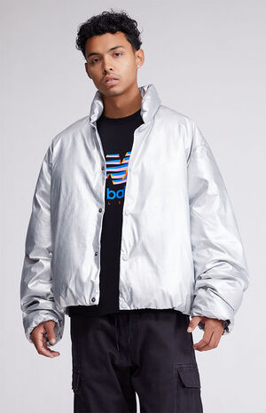 PacSun Silver Oversized Pleather Puffer Jacket | PacSun