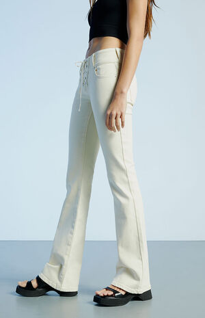 PacSun Off White Lace-Up Low Rise Bootcut Jeans | PacSun