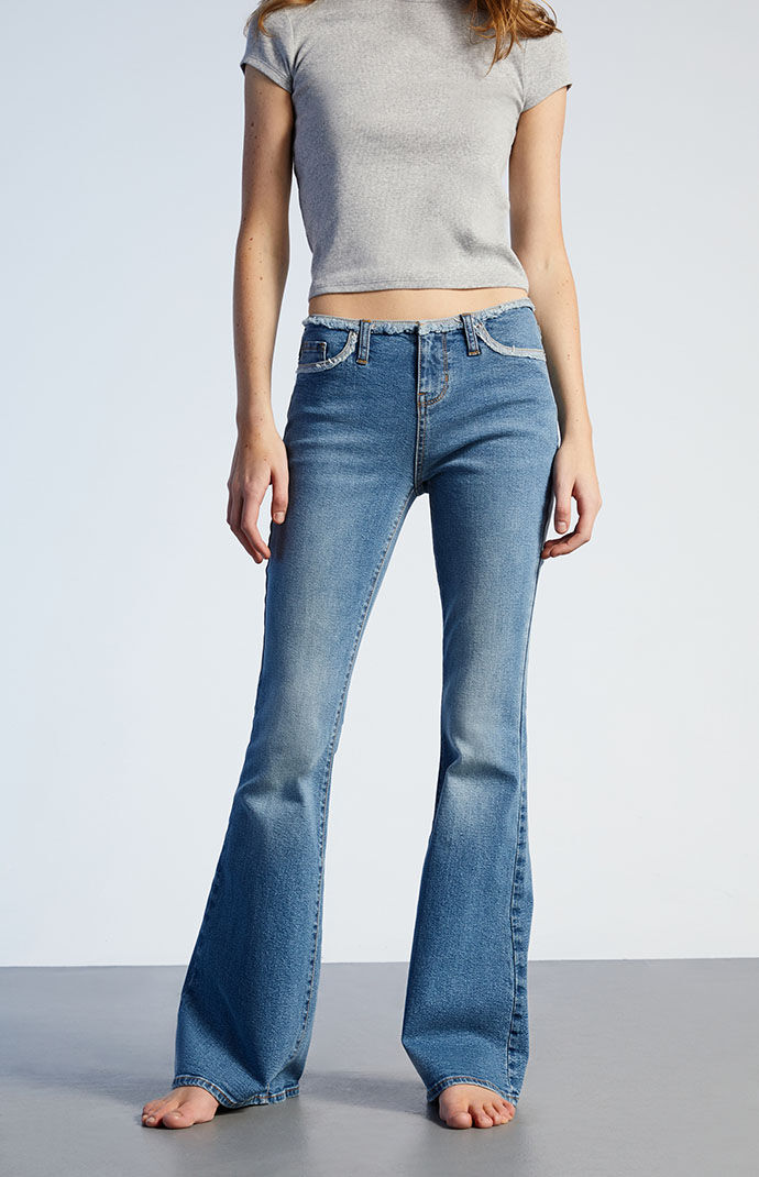 PacSun Dark Blue No Waistband Low Rise Flare Jeans | PacSun