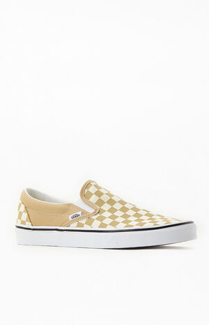 Vans Classic Checkerboard White & Beige Slip-On Shoes | PacSun