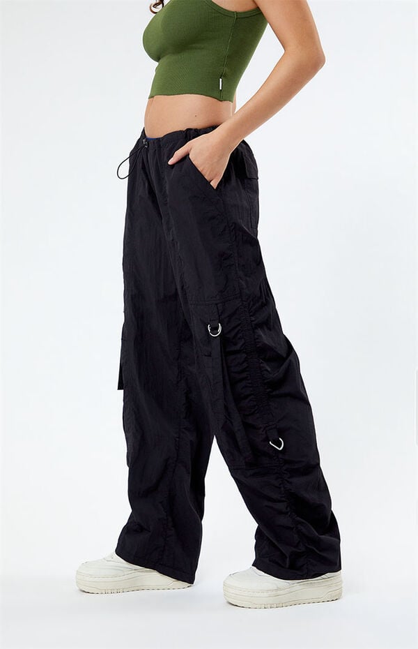 Vain Ruched Stacked Parachute Pant - Black