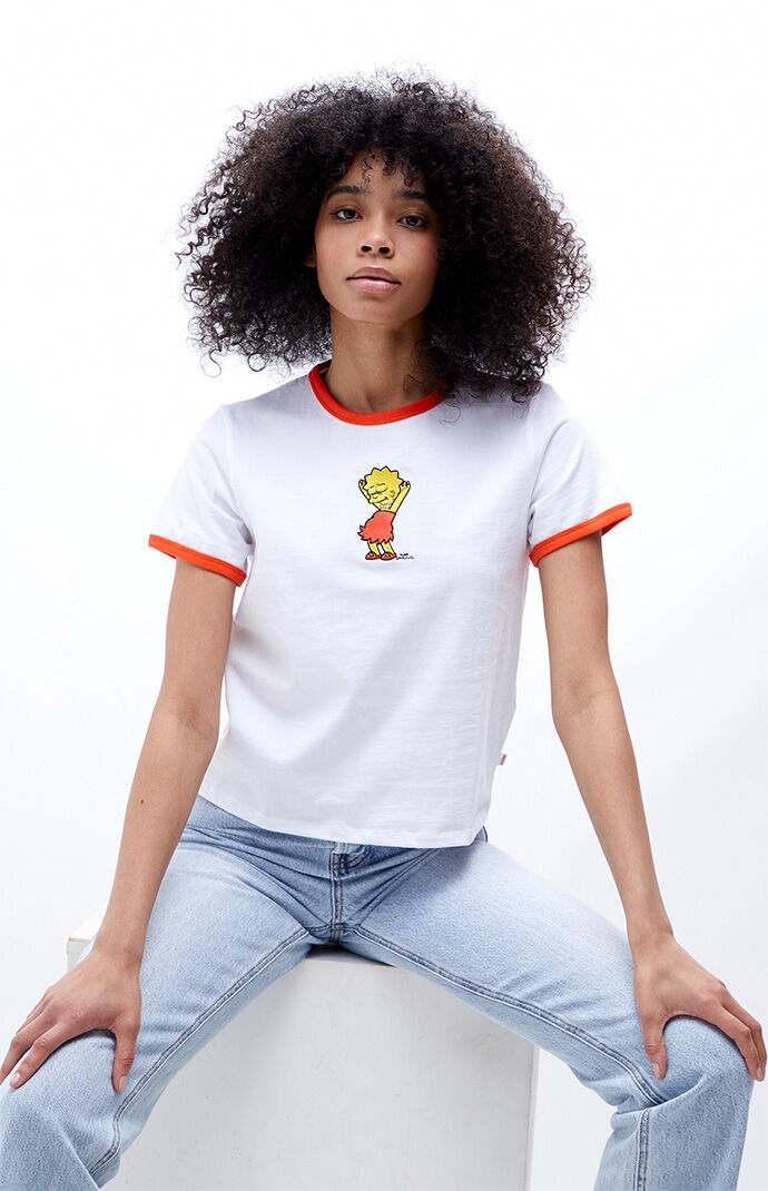 Best Selling Levi's Womens x The Simpsons Lisa Ringer T-Shirt - White/red  size Medium | AccuWeather Shop