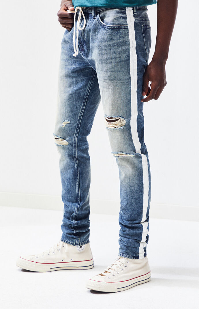 pacsun drop skinny side stripe denim jogger pants