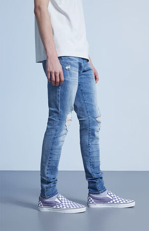 PacSun Dark Wash Distressed Skinny Stacked Comfort Stretch Jeans | PacSun