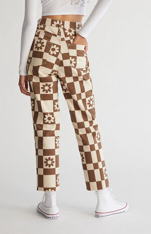 PacSun Eco Flower Checkerboard High Waisted Straight Leg Jeans | PacSun