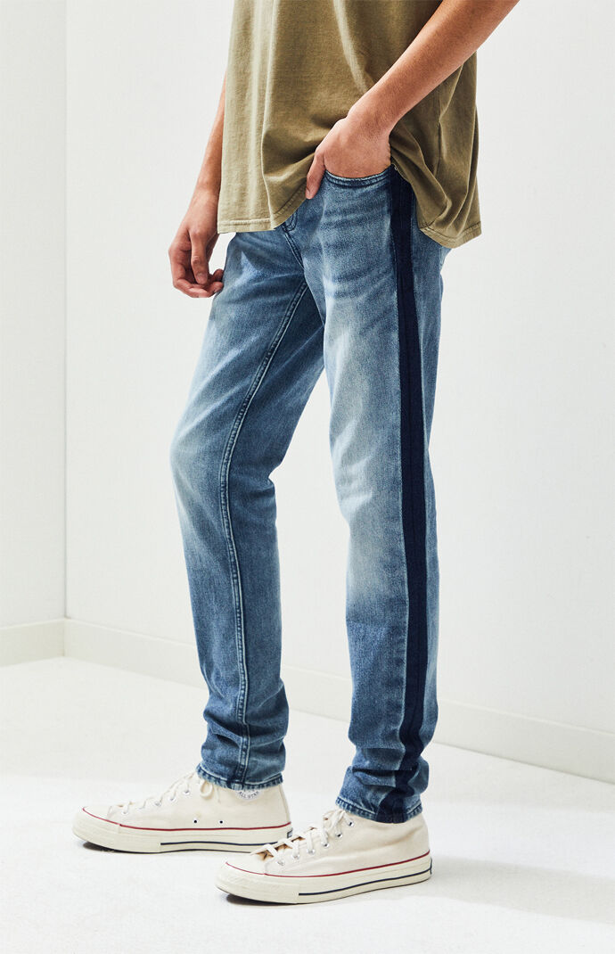 pacsun stacked skinny side stripe zip black jeans