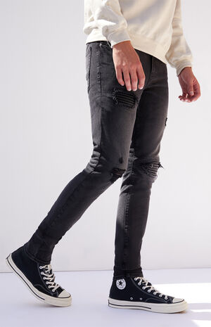 PacSun Black Biker Panel Stacked Skinny Jeans | PacSun