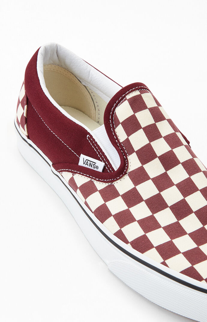 Vans Burgundy and White Checkerboard Classic Slip-On Shoes at PacSun.com