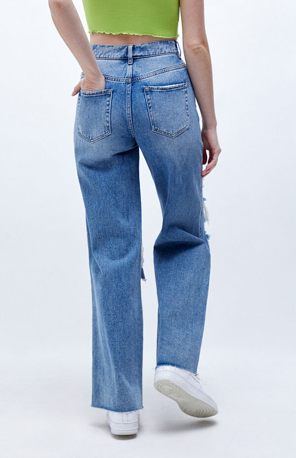 PacSun Medium Blue Distressed High Waisted Baggy Jeans | Dulles Town Center