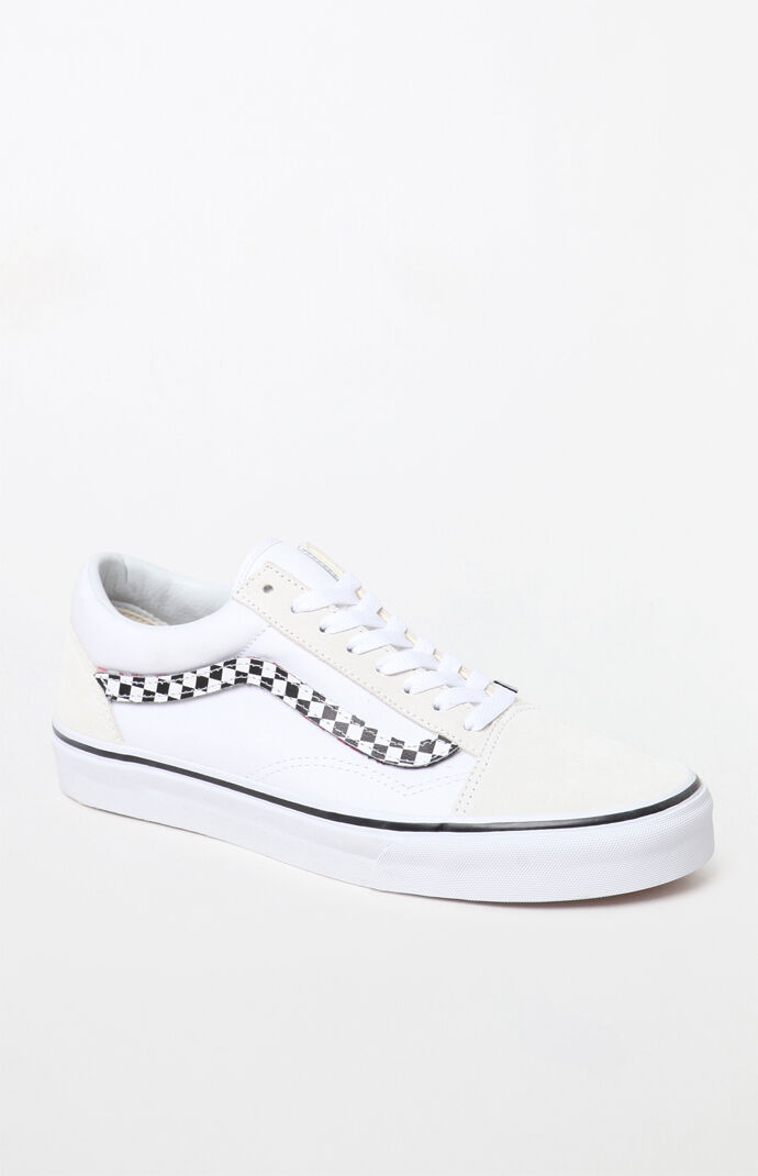 blue vans with checkered stripe