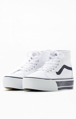 Vans White & Navy Sk8-Hi Tapered Stackform Sneakers | PacSun