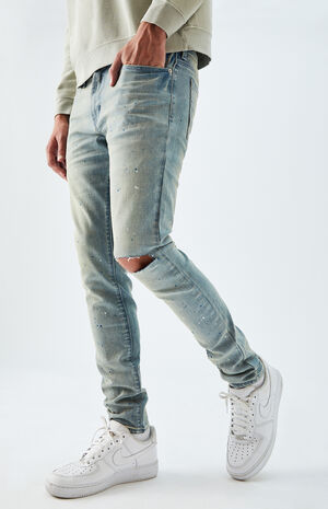 PacSun Light Ripped Splatter Skinny Jeans | PacSun