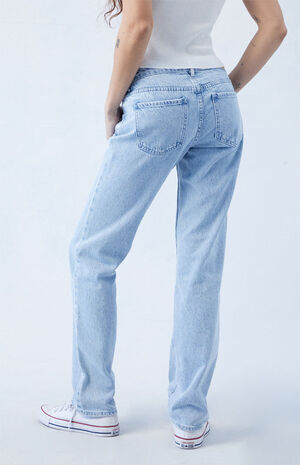 Pacsun Women's Eco Light Indigo Low Rise Straight Leg Jeans in Medium Indigo - Size 29