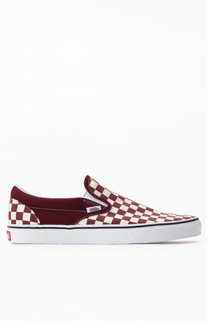 Vans Burgundy & White Checkerboard Classic Slip-On Shoes | PacSun