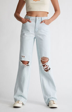 PacSun Light Blue Ripped High Waisted Baggy Jeans | PacSun