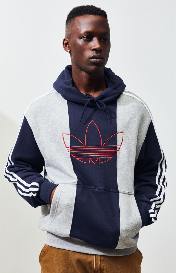 adidas Grey and Navy Off Court Trefoil Pullover Hoodie at PacSun.com
