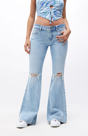PacSun Eco Light Blue Ripped Low Rise Flare Jeans | PacSun