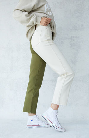 PacSun Olive Two-Tone High Waisted Straight Leg Jeans | PacSun