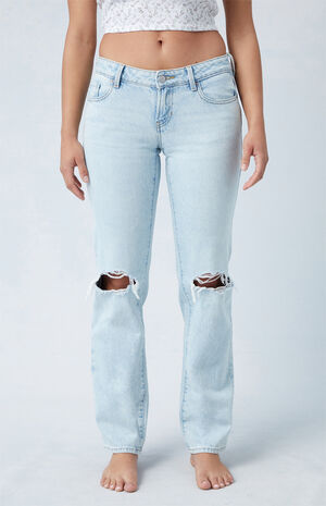 PacSun Eco Light Blue Ripped Knee Low Rise Straight Leg Jeans | PacSun