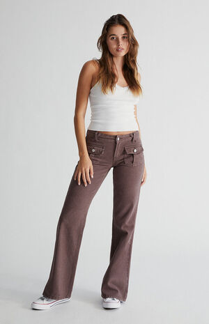 Women's Low-Rise Brown Flare Jeans, Women's Clearance