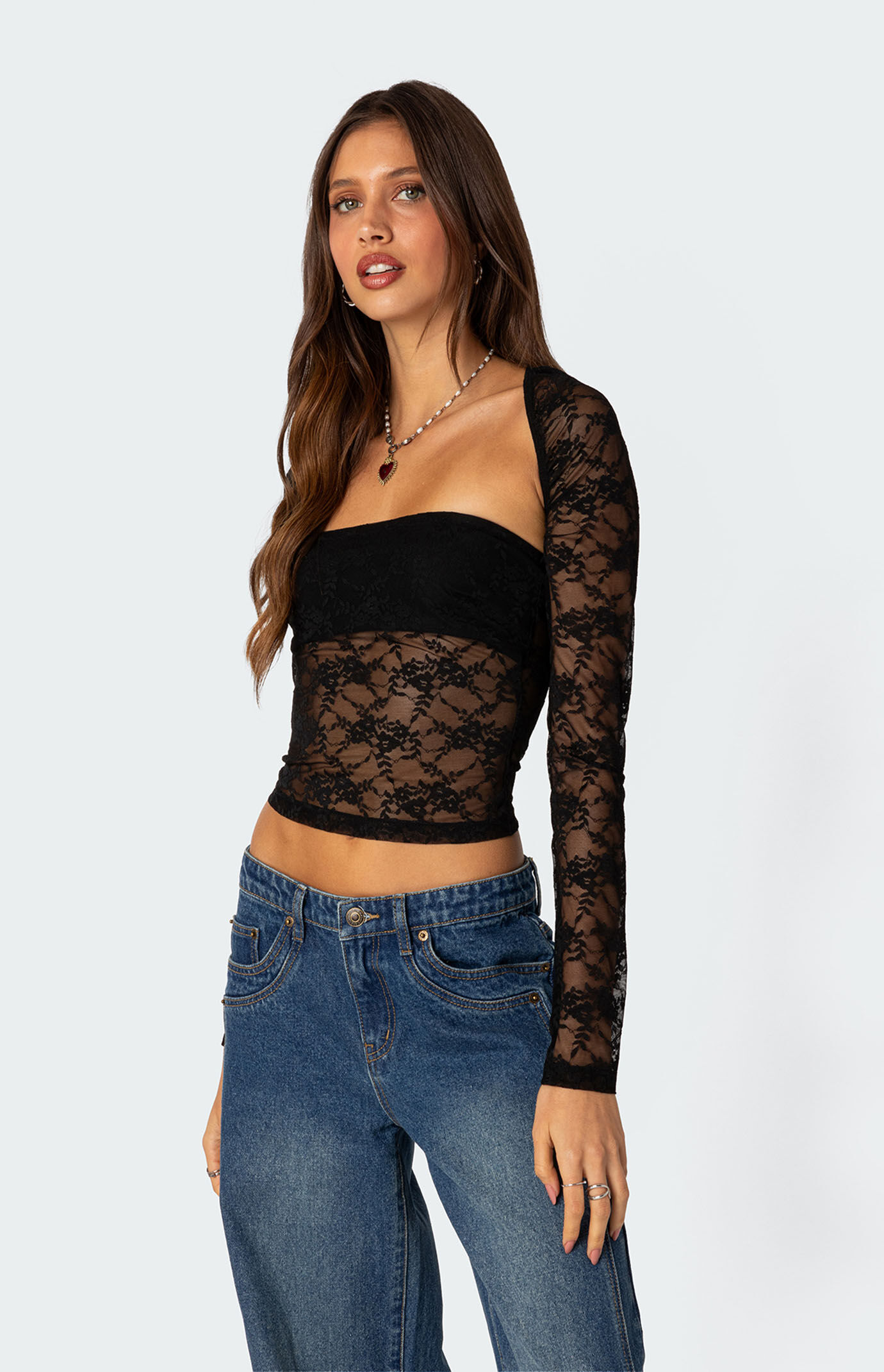 Edikted Addison Sheer Lace Tube Top & Shrug Two Piece Set | PacSun