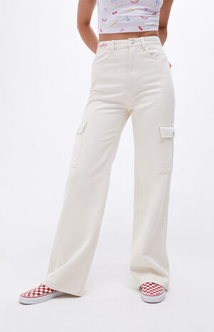 Playboy By PacSun Off White Ultra High Waisted Fitted Flare Pants | PacSun