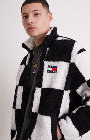 Tommy Jeans Checkerboard Sherpa Full Zip Sweater | PacSun