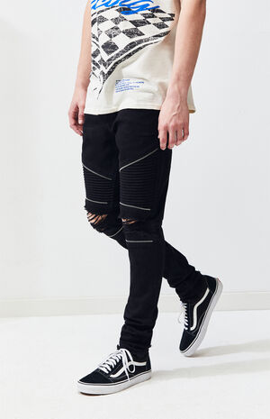 Black Moto Zip Stacked Skinny Jeans | PacSun | PacSun