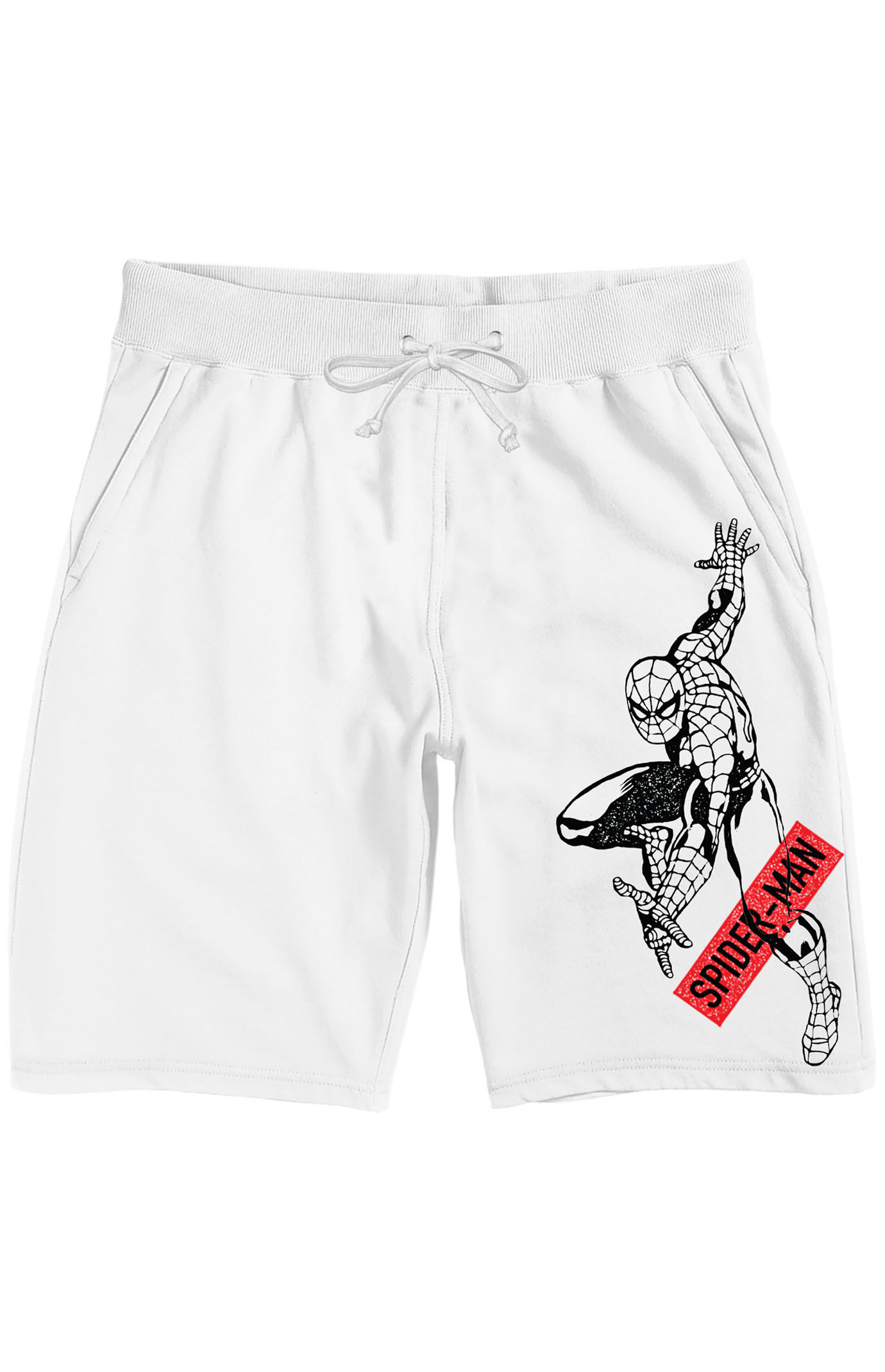 White Spider Man Swinging French Terry Shorts