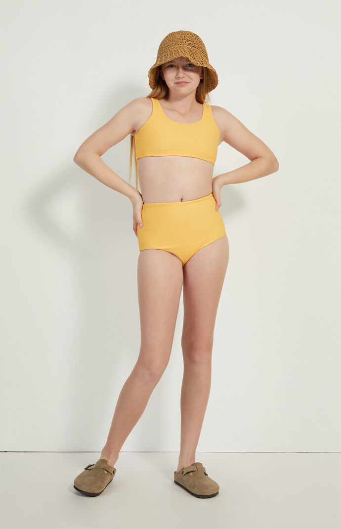 PacSun Kids Orange Scrunch Cropped Bikini Top & High Waisted Bottom Set
