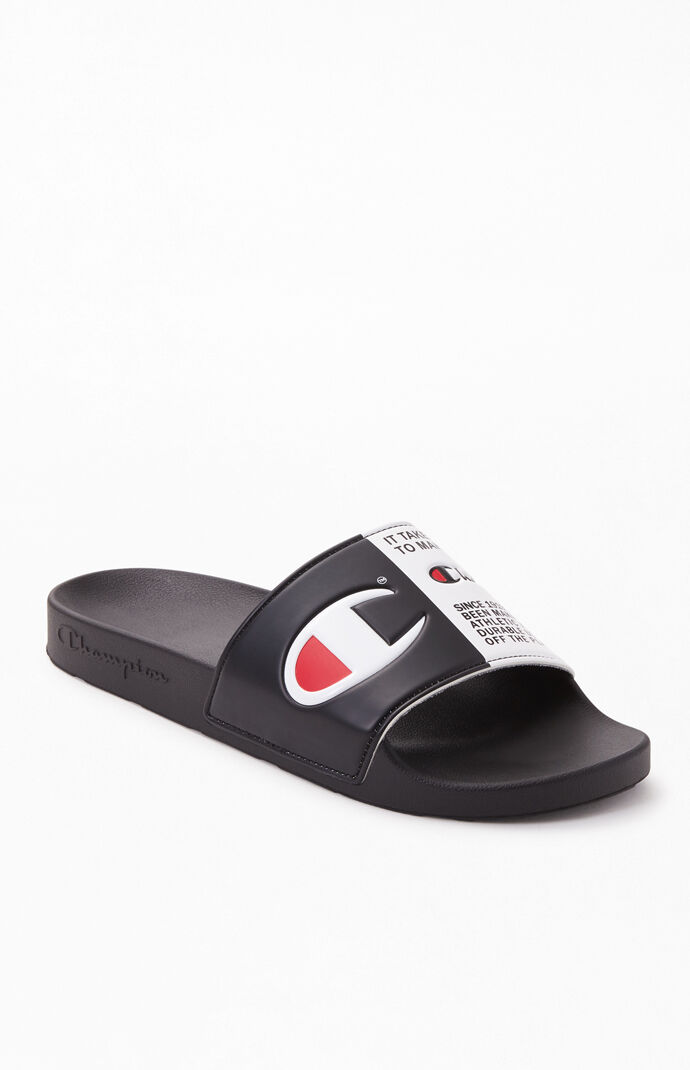 Split Jock Slide Sandals - Black/White 