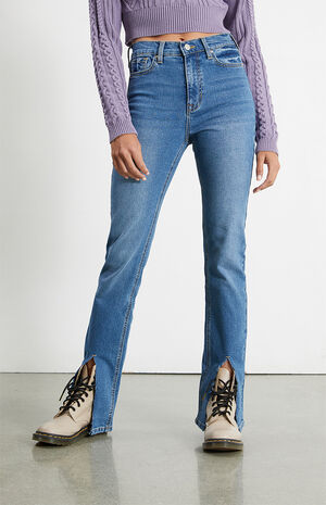 PacSun Medium Blue Split High Waisted Slim Fit Jeans | PacSun