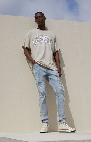 PacSun Recycled Light Destroyed Stacked Skinny Comfort Stretch Jeans |  PacSun