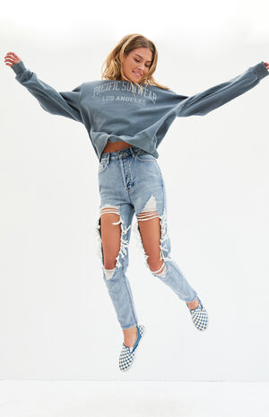 PacSun Distressed Light Blue Ultra High Waisted Slim Fit Jeans | PacSun