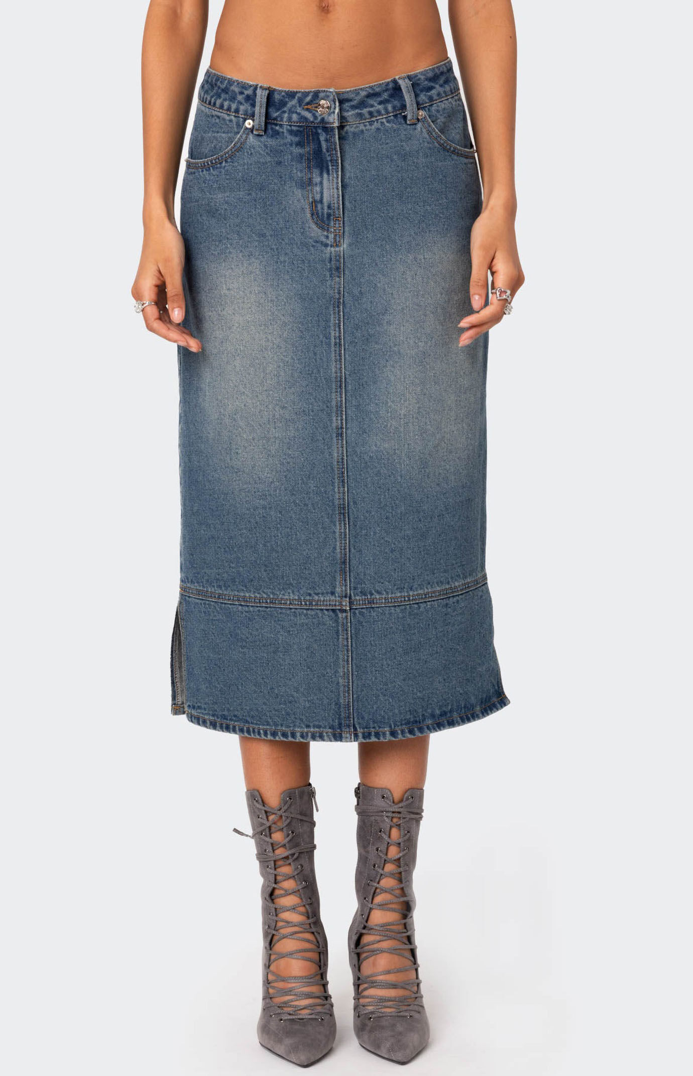 Edikted Lassy Washed Denim Midi Skirt