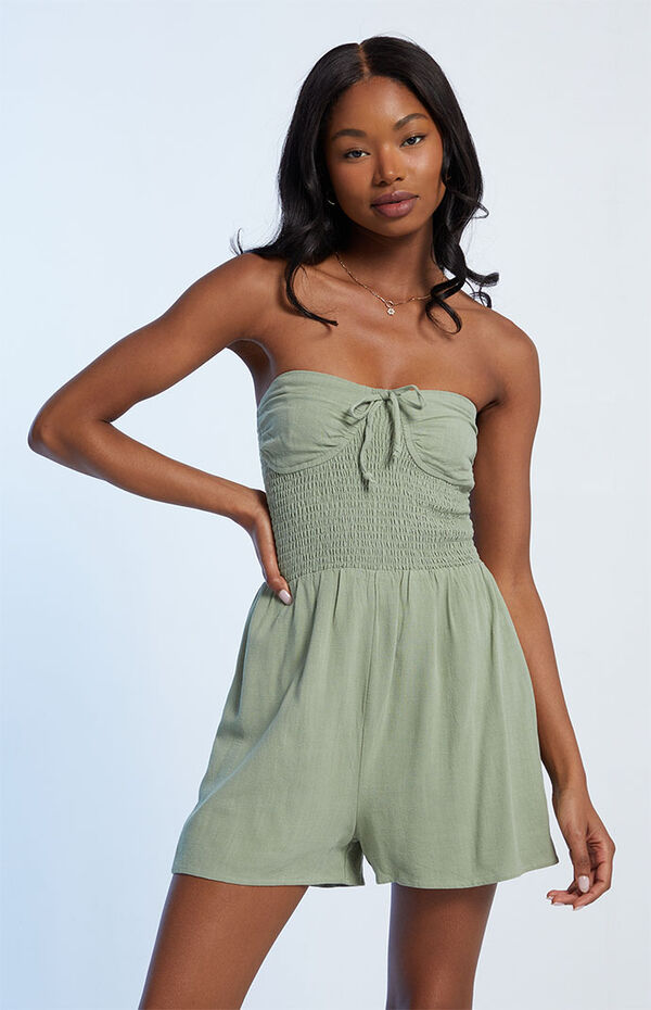 Aerie Green Smocked Bodice Strapless Dress- Size XS – The Saved Collection