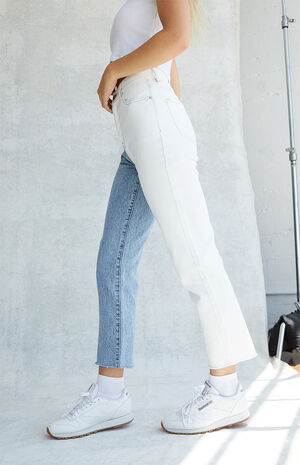 PacSun Eco White Two-Tone High Waisted Straight Leg Jeans | PacSun