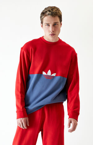 adidas Red & Blue Sliced Trefoil Crew Neck Sweatshirt PacSun
