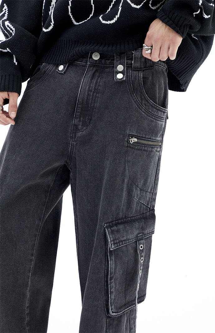 PacSun Black Wash Baggy Cargo Zip Jeans