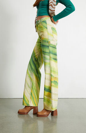 PacSun Green Tie Dye Ultra High Waisted Flare Pants | PacSun