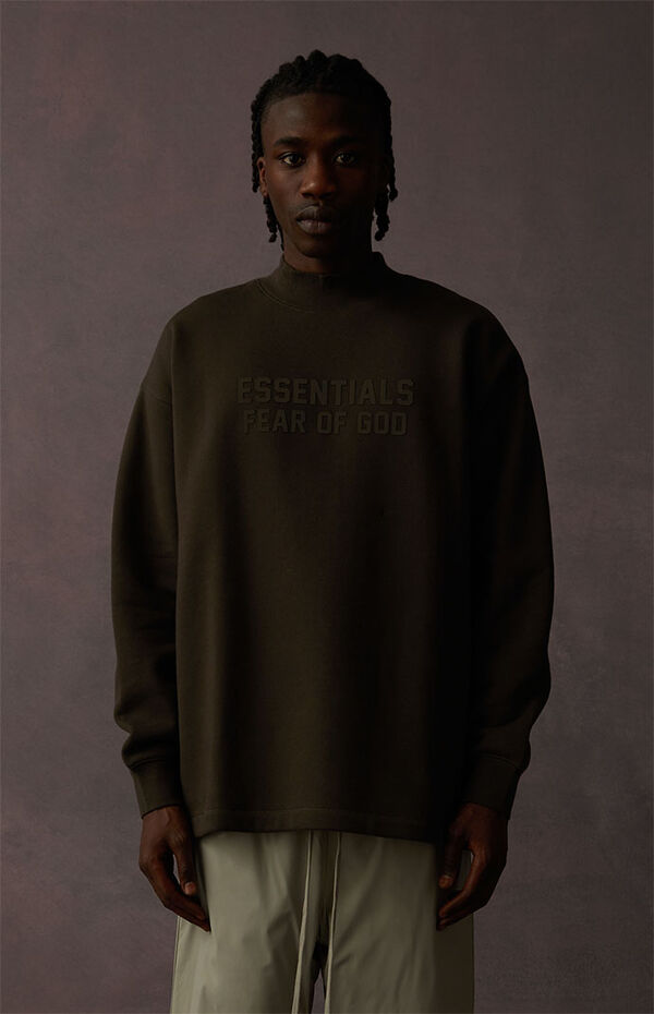 Fear of God Essentials Off Black Relaxed Crew Neck Sweatshirt | PacSun