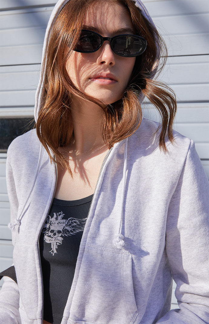 John Galt Heather Grey Zip Up Cropped Hoodie | PacSun