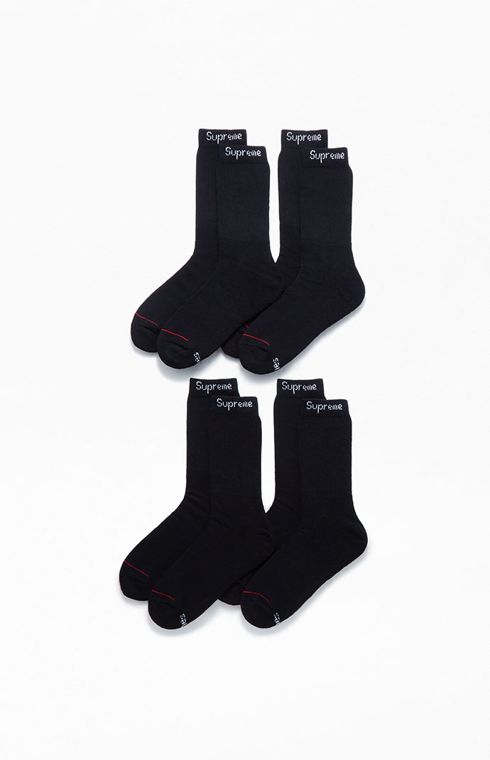 Supreme x Hanes 4 Pack Black Crew Socks | PacSun