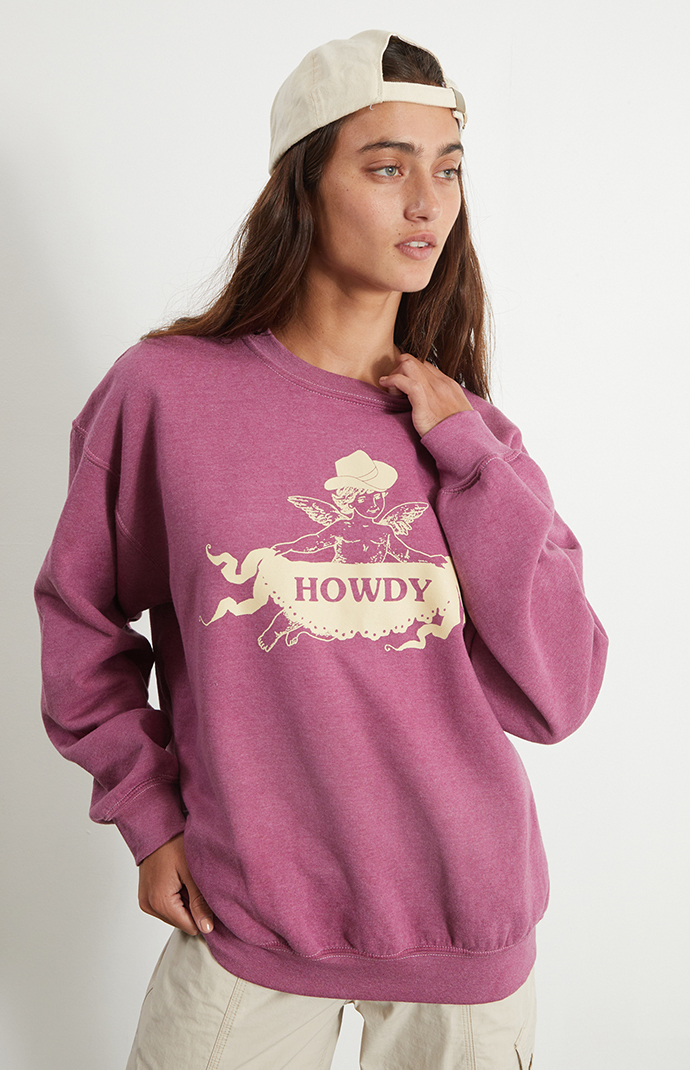 Golden Hour Howdy Angel Fleece Crew Neck Sweatshirt | PacSun